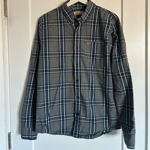 Hollister Blue and Gray Plaid Button Down Shirt